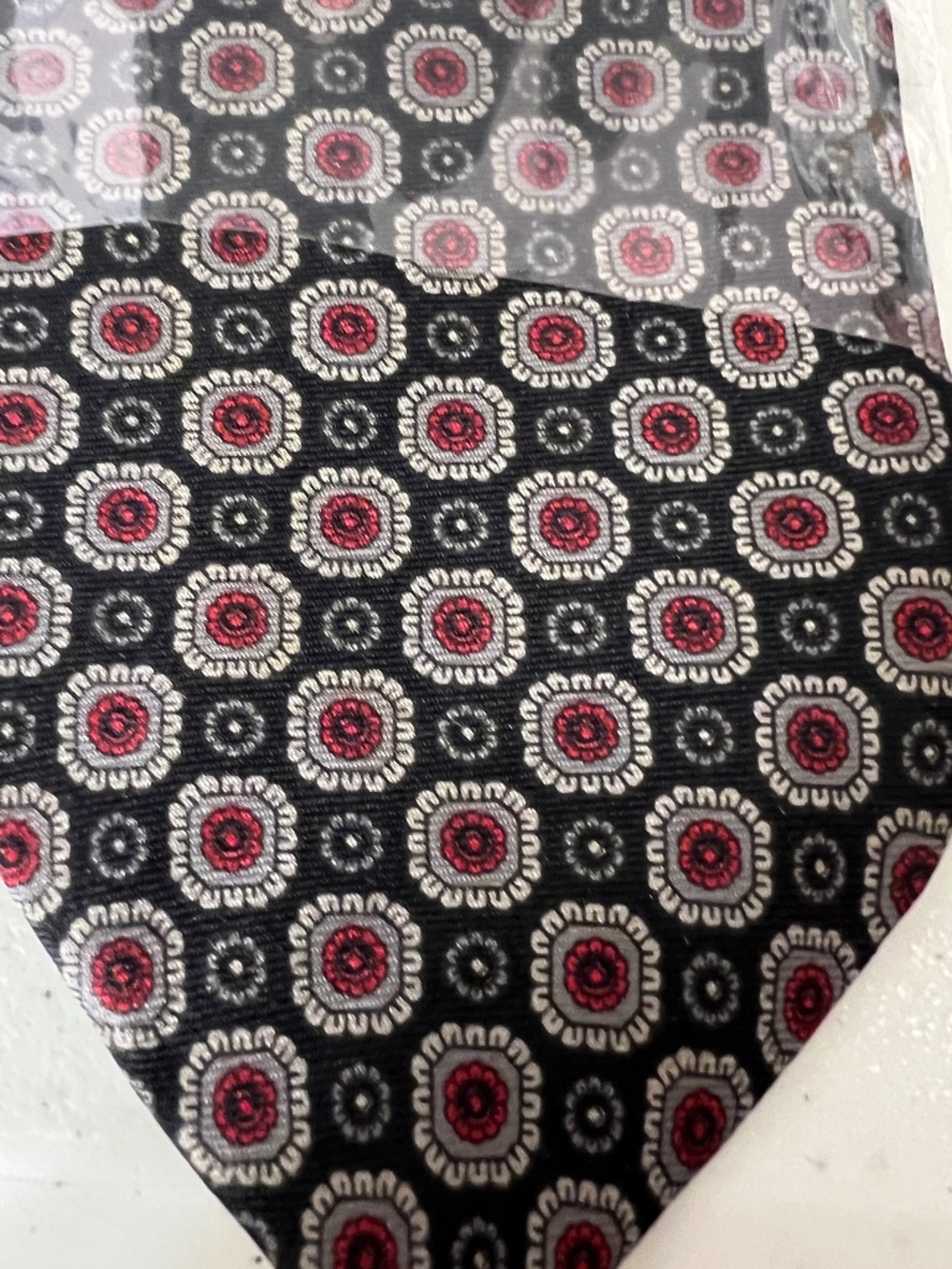 VTG Christian Dior Monsieur Tie NIP Deadstock 100% Silk Geometric Medallion Gray
